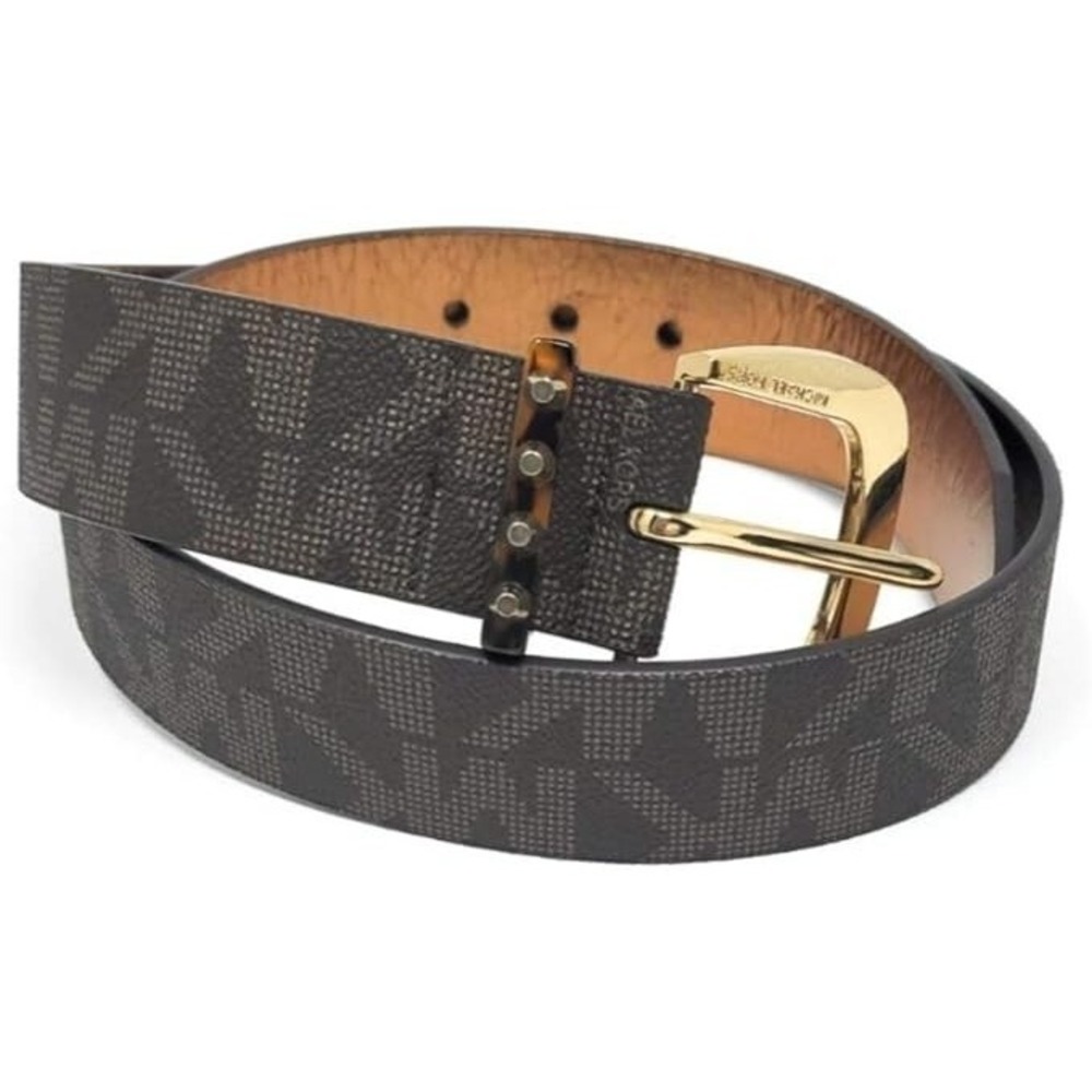 Michael Kors MK Signature Belt Logo Jacquard Brown Women's Sz MD NEW!